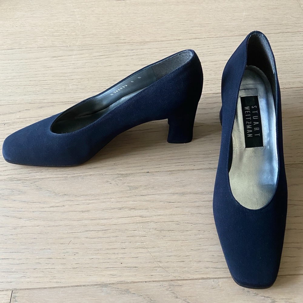 Stuart Weitzman Navy Blue Square Toe Heels